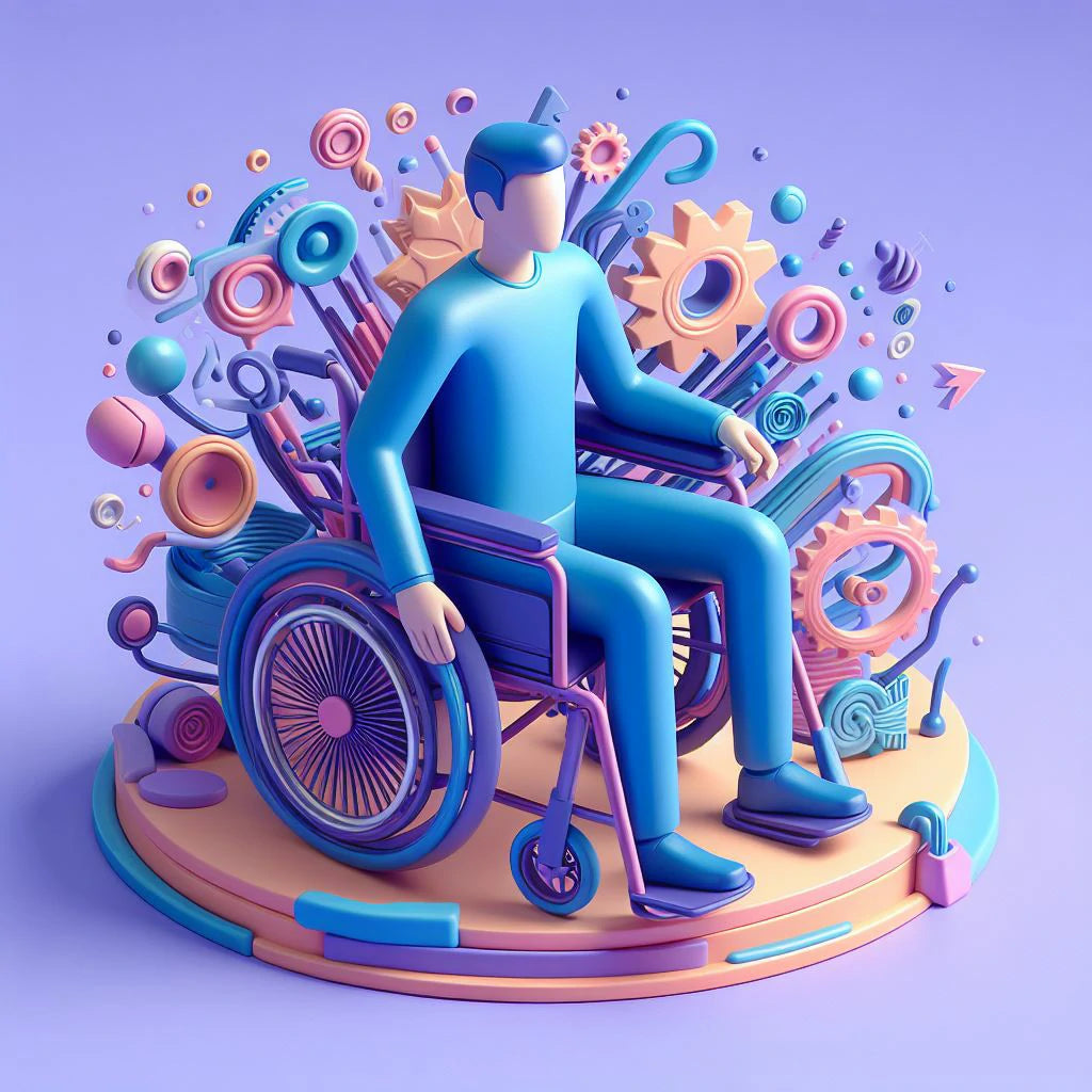 Homem numa cadeira de rodas, um dos muitos produtos de apoio que facilitam a rotina diária de idosos e pessoas com limitações físicas. 